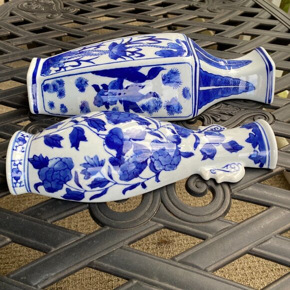 Chinoiserie Wall Pockets - Blue and White Wall Vases - Picture 9 of 14